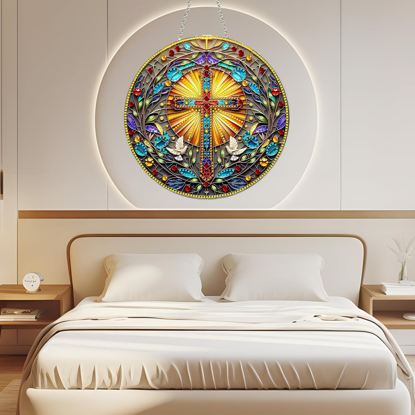 DIY Acrylic Diamond Art Painting Wreath Kits Special Shaped Rhinestone 5D Diamond Art Window Pendants Home Garden Wall Hanging Kits Hanging Ornament (Cross-1)