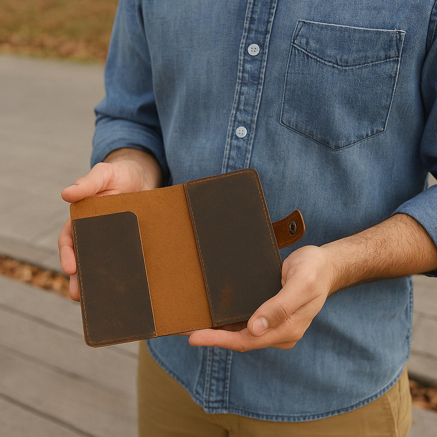 CestAntiQ Full-Grain Tan Leather Checkbook Cover for Men, Women, Slim Bifold Organizer with Pen Holder, Handmade Executive Register Holder for Personal, Business Use, Valentine’s Day Gift