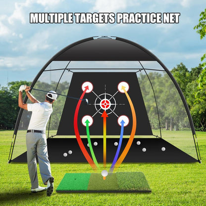 Golf Net Practice 10x7ft with Tri-Turf Mat & Real Balls Set Indoor Outdoor Golf Training Equipment for Backyard Driving Practice Enthusiast Gifts