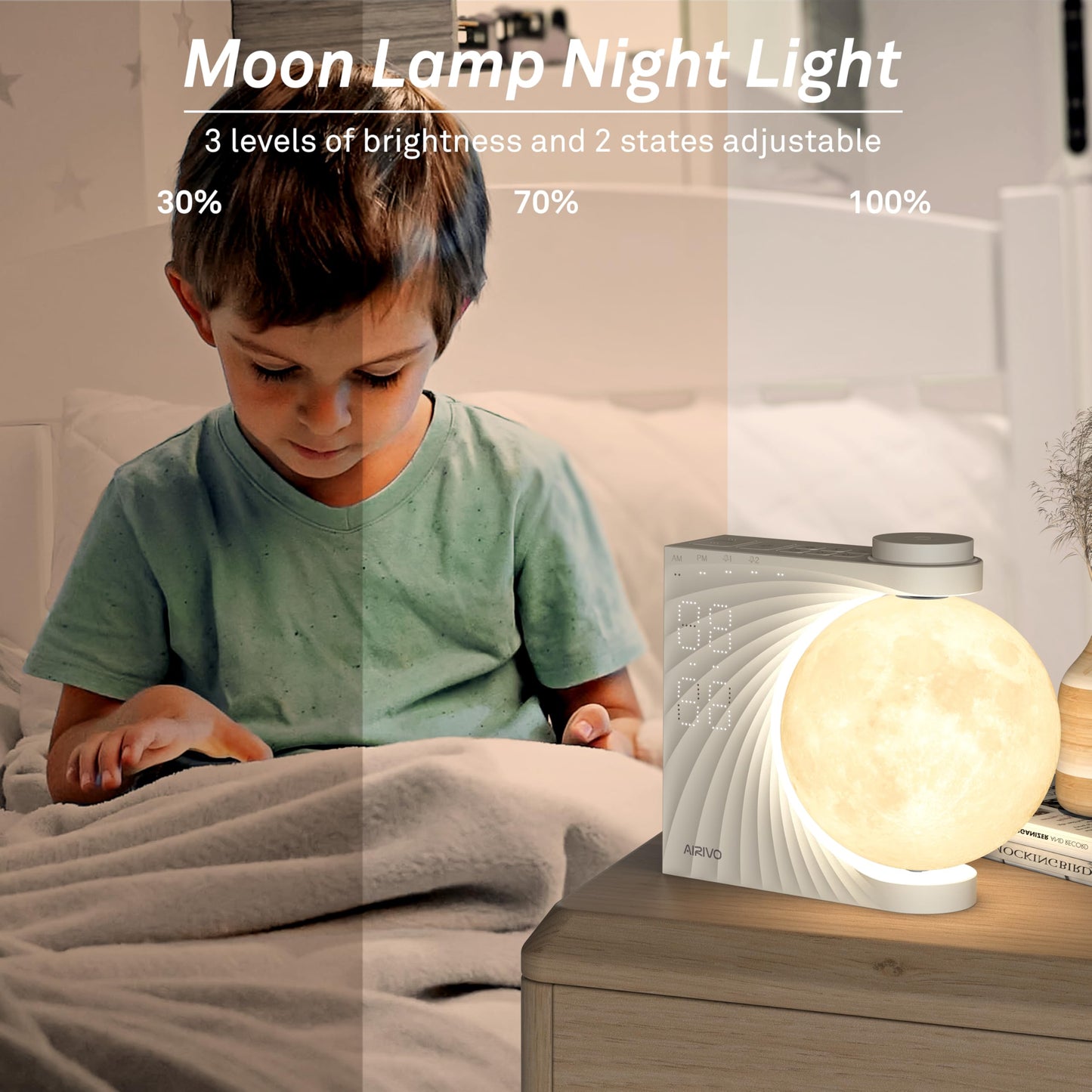 AIRIVO Sunrise Alarm Clock for Bedrooms, Wake Up Light & Sound Machine, Moon Night Light with Dual Alarms, 15 Sounds, 12 Volume Levels, Snooze for Kids Teens Heavy Sleepers