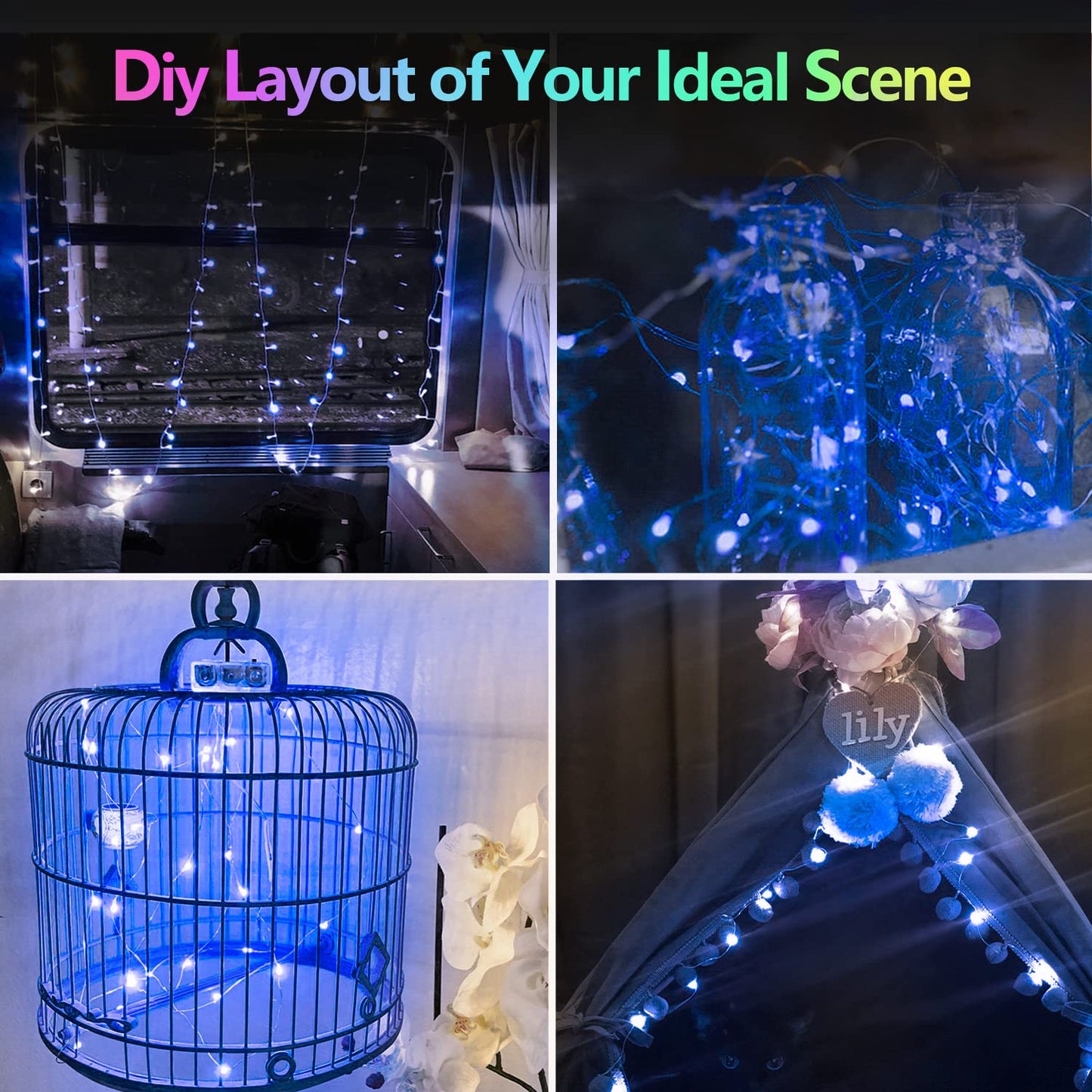 4 Pack 60 LED Fairy Lights Battery Operated with Timer, 20FT Waterproof String Lights Indoor Outdoor, Cuttable Battery Light for Home Bedroom Wedding DIY Centerpiece Christmas Decorations (Blue)