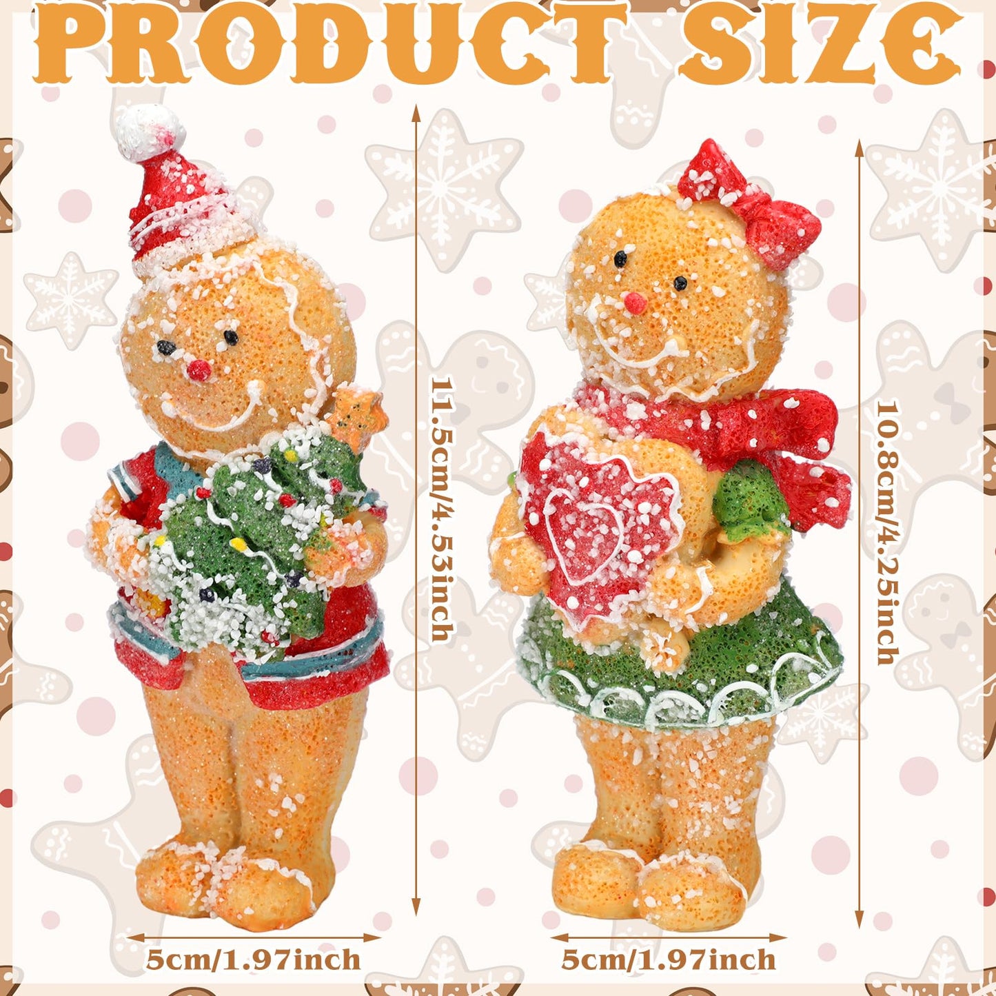 Moucuny 2 Pieces Christmas Gingerbread Decorations Cute Christmas Resin Gingerbread with Chef Hat Candy Bow Scarf Snowman Table Decor for Home Kitchen
