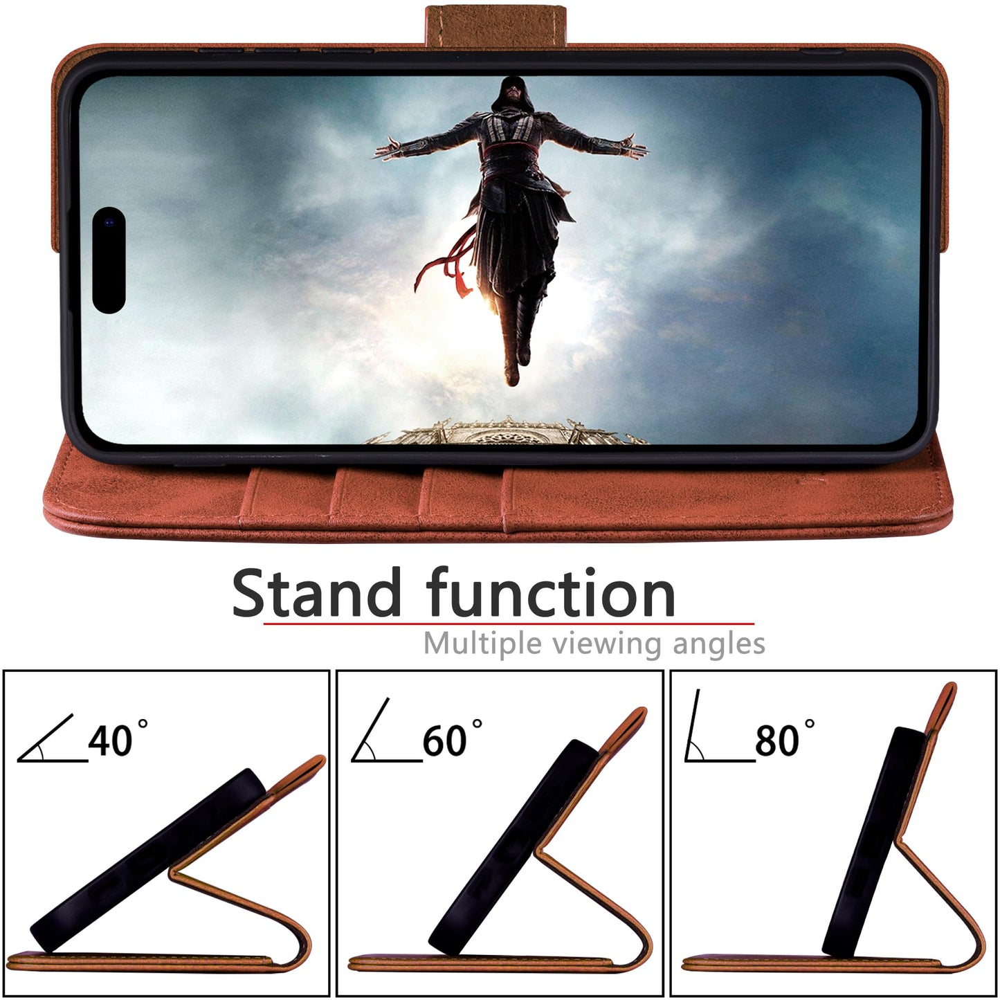DuckSky Compatible with iPhone 17 Pro Max 6.9" Genuine Leather Wallet case【RFID Blocking】【4 Credit Card Holder】【Real Leather】 Flip Phone case Cover Women Men for Apple 17 Pro Max case Light Brown