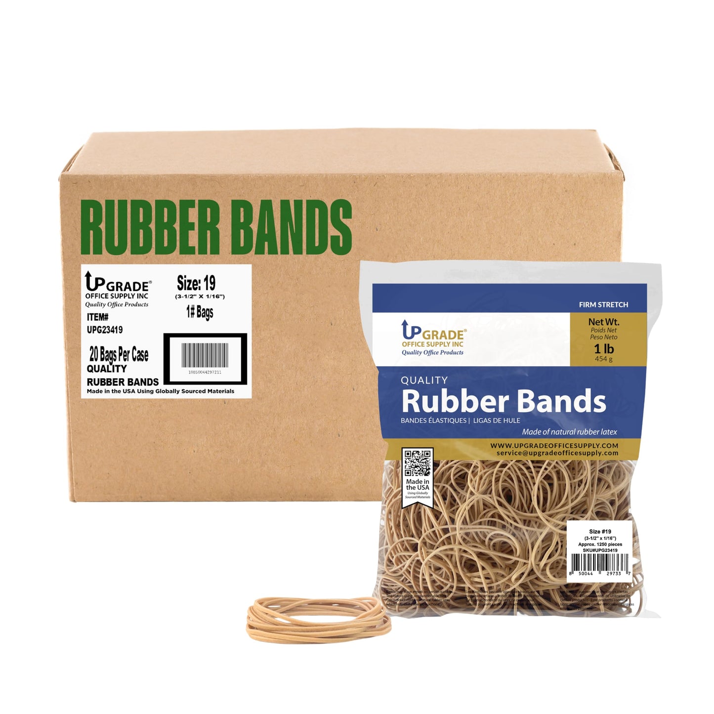 Upgrade Office Supply UPG23419 Rubber Bands, Size #19 (3-1/2 in x 1/16 in), 1,250 Bands, 1 lb, USA
