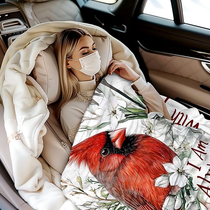 Throw Blanket, Red Cardinal Throw Blankets for Adult Kids Boys Girls, Flowers Decor Gifts for Home Bed Couch 50x60 Inches