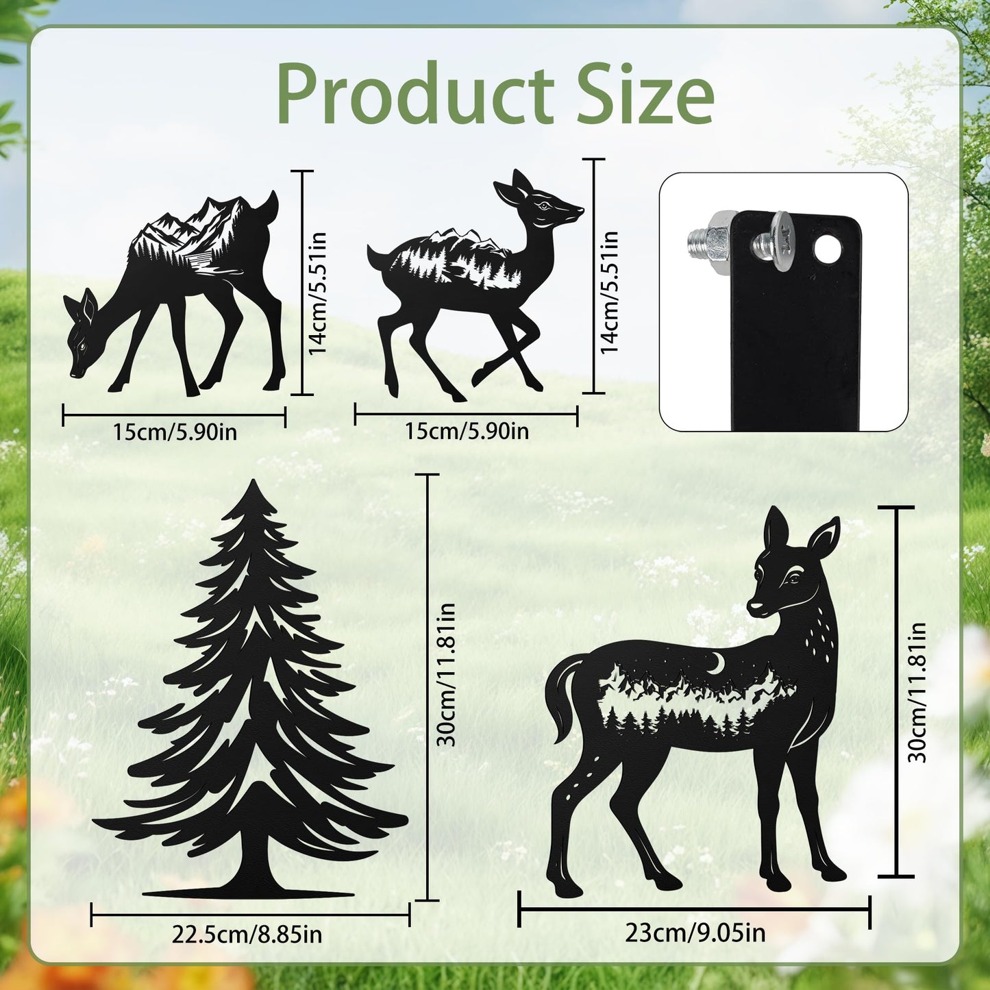Romart Deer and Pine Tree Decorative Garden Stakes, 4 Pcs Forest Silhouette Metal Garden Stakes for Outdoor Yard Lawn Decor, Christmas for Nature Lovers