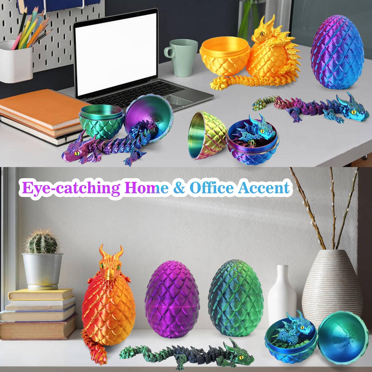 3D Printed Dragon Eggs with Dragon Inside, Large Articulated Dragons Toys with Eyes, Easter Basket Essentials Stuffers Surprise Eggs Home Decor Executive Desk Toy (Purple+Black)