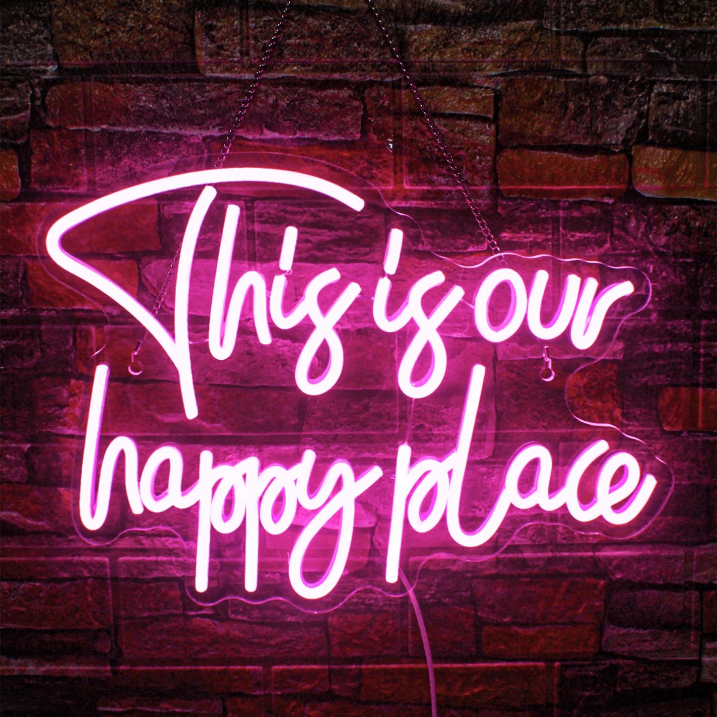 NOSUN This is Our Happy Place Neon Sign Pink Neon Signs for Wall Decor Pink Neon Light Sign with Dimmable Letter Neon Signs for Bedroom Bar Party Club Home Wedding Birthday Party LED Decorations