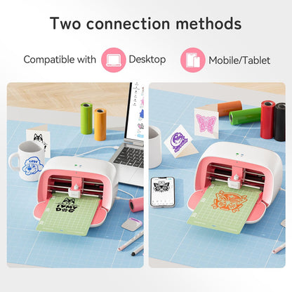 S501 Vinyl Cutter Machine with Built-in Storage, Die Cutting Machine of Multi Material Vinyl, HTV, Cardstock, Paper, Includes Cutting Mat, Black Pen, Weeding Tool, Pink