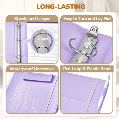 JoyCat 3 Ring Binder Clipboard with Storage,12.4"x10.2"Magnetic Clipboard Folder with 5 Expandable Folders,Refillable Lined Notepad (11" x 8.5"),Ideal for School Office Nursing(Purple)
