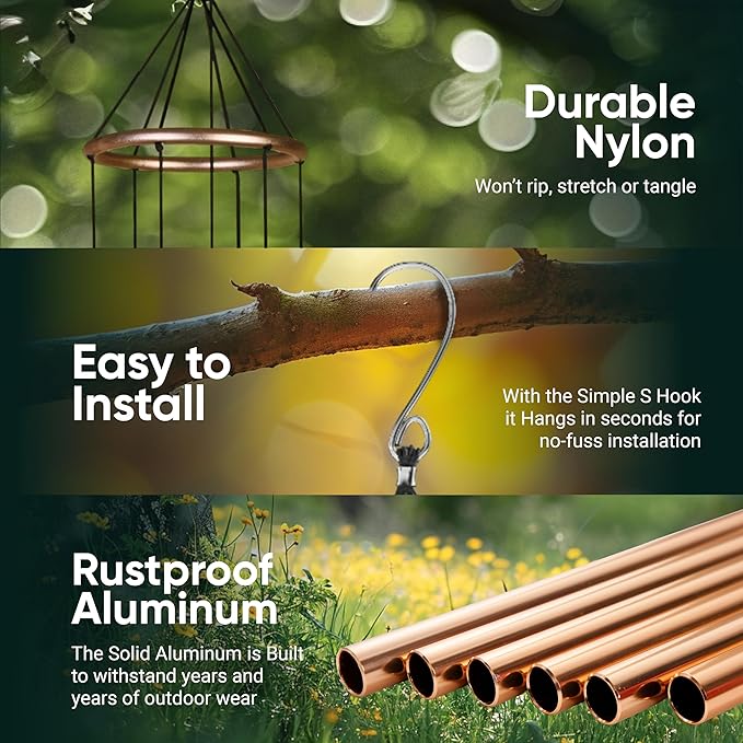 Nature’s Melody Aureole Tunes Wind Chimes – Outdoor Windchime with 6 Tubes Tuned to C Pentatonic Scale, 100% Rustproof Aluminum, Powder Finish & S Hook Hanger for Sympathy, Memorial Gift or Zen Garden
