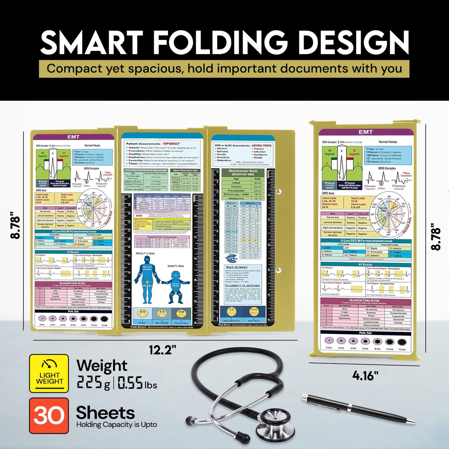 Nursing Clipboard EMT Edition 3 Layers Aluminum Foldable Nurse Clip Board Nursing Student Essentials Foldable Clipboard Nursing Trifold Nursing School Essentials