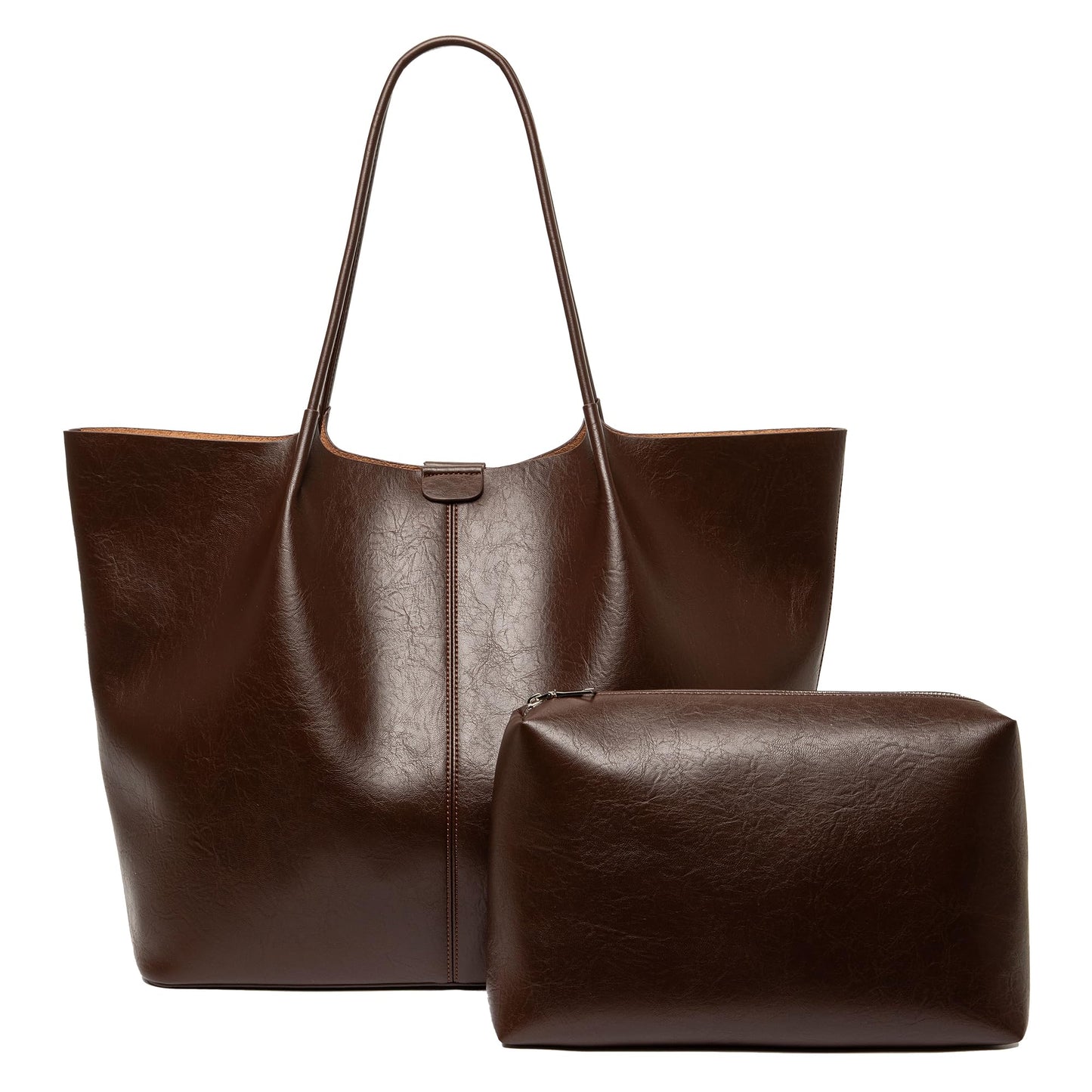 Tote Bag For Women Large Capacity Soft Leather Purse With Interior Pouch Multi-Use For Daily Commute Work Travel (Coffee-L)