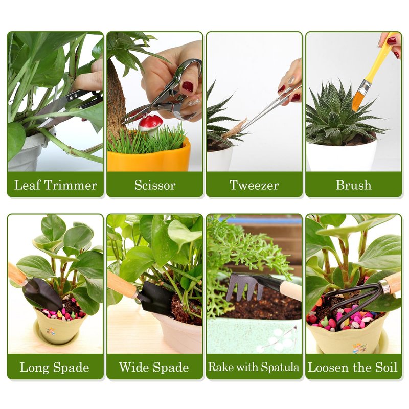 9PCS Basic Bonsai Tools Set, Bonsai Tree Kit Mini Garden Tools Includes Pruning Shears, Mini Rake, Fold Scissors and More