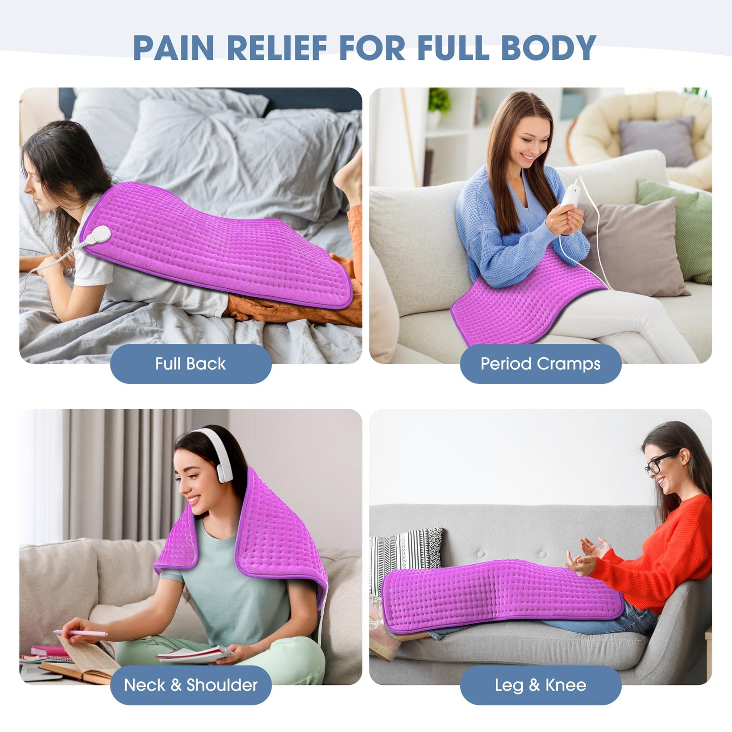 FluffyWarmth Electric Heating Pad for Back, Extra Large 17''x 33'' XXXL for Full Body,Menstrual Period Cramps,Neck Shoulder Back Pain Relief, 6 Heat Settings 3 Timers Heating Pad, Gifts for Women Men