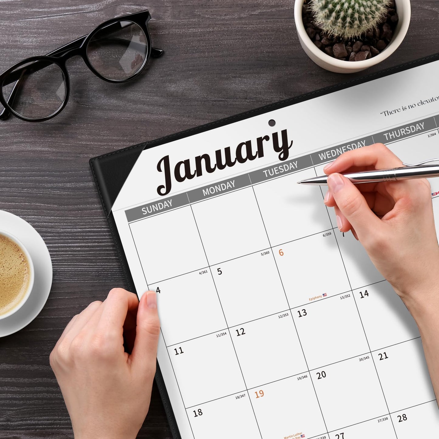 Ospelelf Large Desk Calendar 2026-2027 with PU Leather Pad, 18 Months Planner Pad from January 2026 - June 2027, 22" x 17" Wall Calendar with Protective Cover for Home or Office, Black