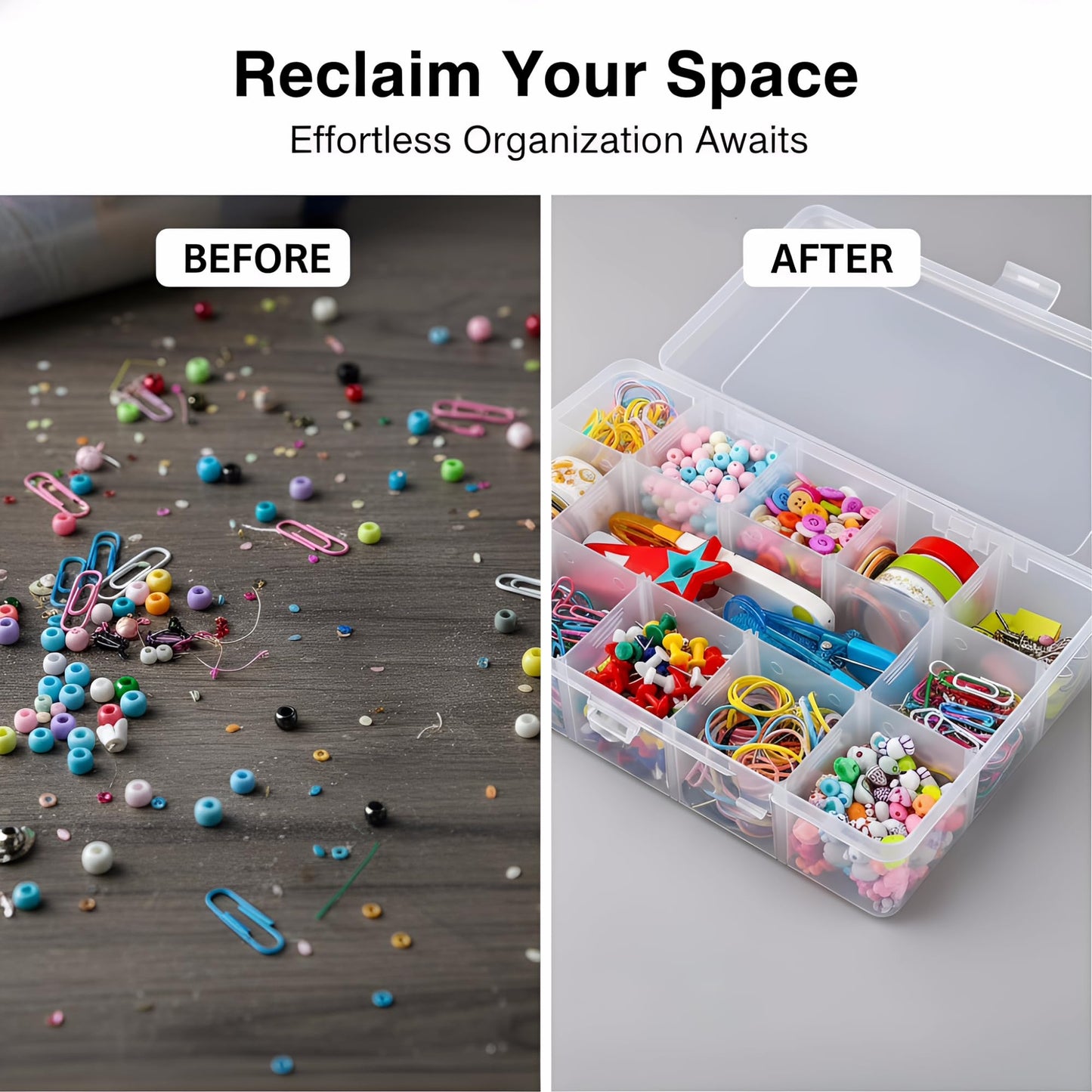 Umirokin 2 Pack 15 Grids Clear Plastic Organizer Box with Adjustable Dividers, Craft Storage Containers for Jewelry, Beads, Screws, Tackle Box, Washi Tapes, Small Parts Organizer for Arts and Crafts