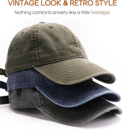 FURTALK Vintage Washed Cotton Baseball Cap - Unisex Distressed Dad Hat | Adjustable Fit, 3 Packs