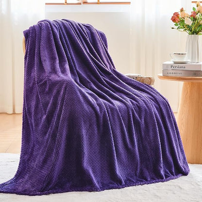 NEWCOSPLAY Super Soft Queen Blanket Dark Purple Premium Silky Flannel Fleece Leaves Pattern Lightweight Bed Blanket All Season Use (Dark Purple, Queen(90"x90"))