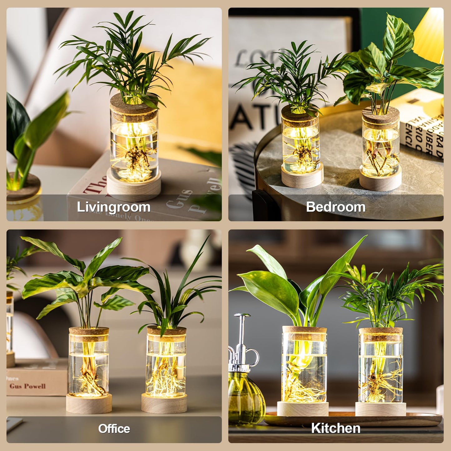Glass Plant Propagation Stations, Propagation Vases for Plants with Ambient Light Base, Hydroponic Vase for Home & Office Windowsill Tabletop Decoration Desktop Vases for Living Room, Bedroom (6)