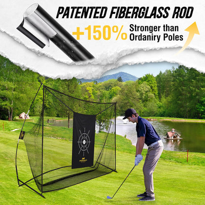 PodiuMax Golf Net, 10x7ft Golf Practice Net with Noise Reduce Silk Target Driving Real Balls, Hitting Nets for Backyard Garage, Improve Chipping Putting Pitching,Gift for Men & Golfers