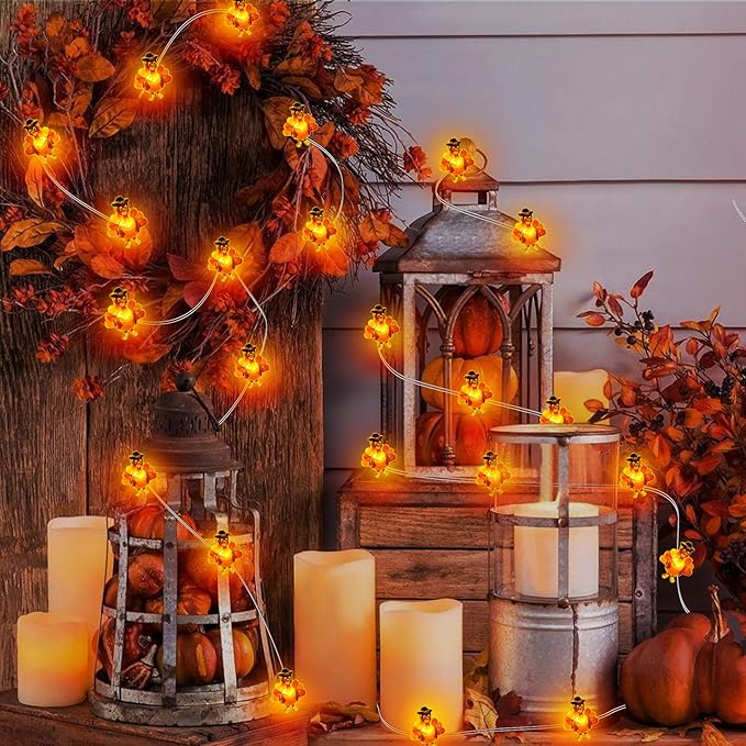 10 Ft 30 LED Thanksgiving Decorations Turkey String Lights, Thanksgiving Lights Decorations Battery Operated Turkey Lights Copper Wire Fairy String Lights for Party Home Indoor Decor