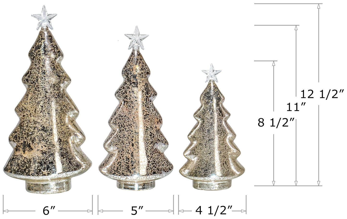 Red Co. 8.5”, 11”, 12.5” Light-Up Clear Glass Christmas Tree Tabletop Display Figurine Set of 3 Sizes, Mercury Gold