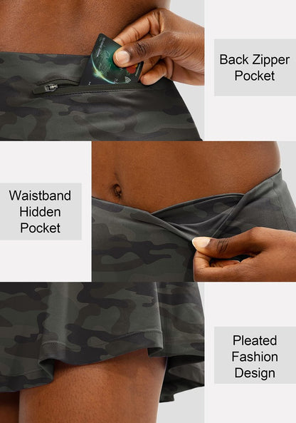 SANTINY Pleated Tennis Skirt for Women with 4 Pockets Women's High Waisted Athletic Golf Skorts Skirts for Running Casual (Green Camo_XS)