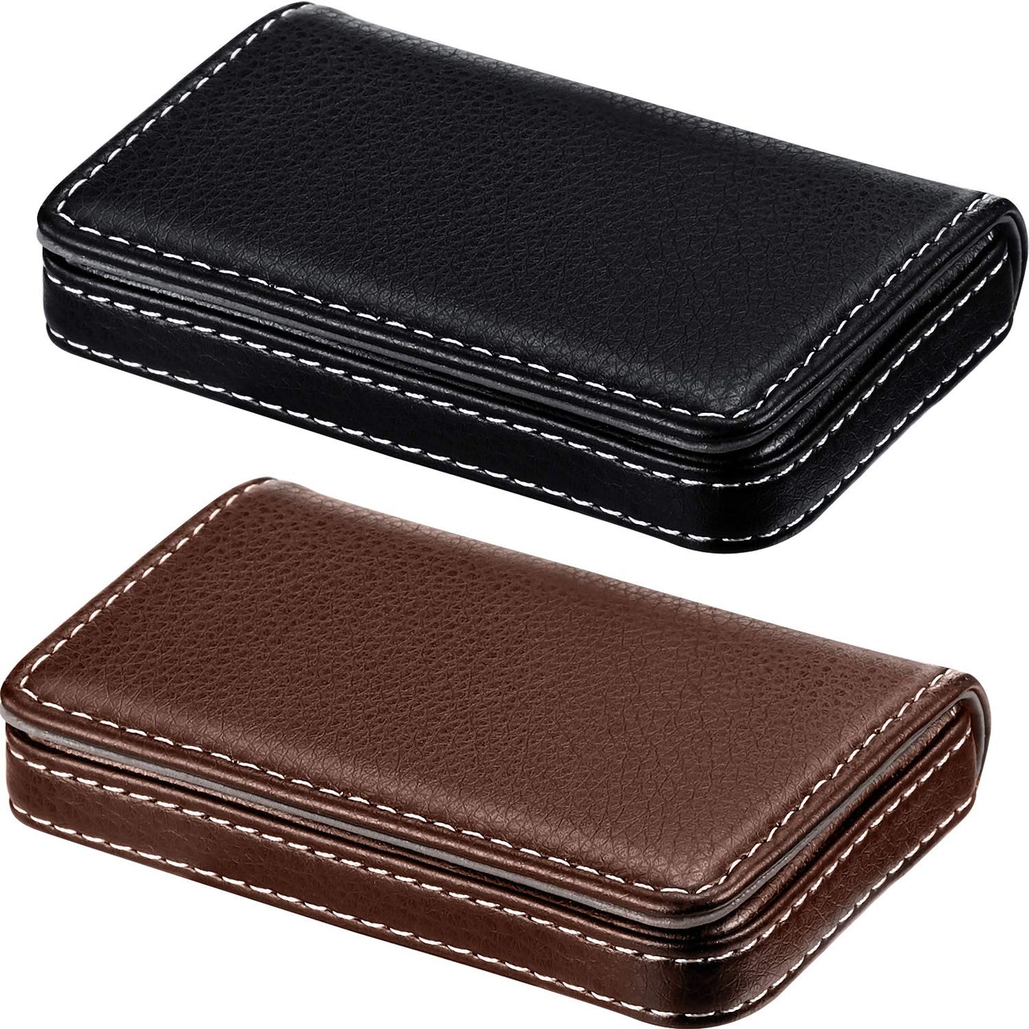 Outus 2 Pcs Business Card Holder, PU Leather Business Card Case Pocket Wallet with Magnetic Shut for Valentines Gift Adult(Black and Coffee)