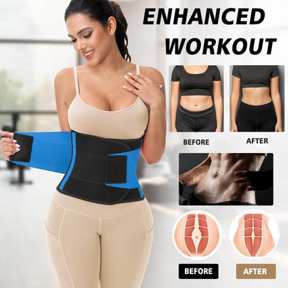 VITOMOR Waist Trainer for Women Lower Belly Fat - Sweat Waist Trimmer Belt for Workout - Tummy Control Stomach Wrap & Body Shaper (Blue, Small)
