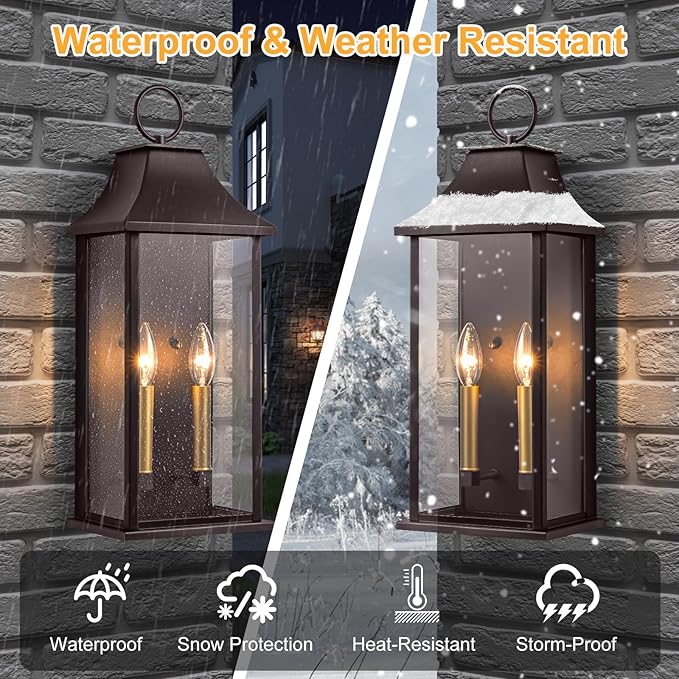 Oil Rubbed Bronze Dusk to Dawn Outdoor Wall Light, 20.6" Large Outside Wall Sconce Light 2-Light, Modern Exterior Wall Lantern with Glass, Waterproof Outdoor Porch Light for House, Porch