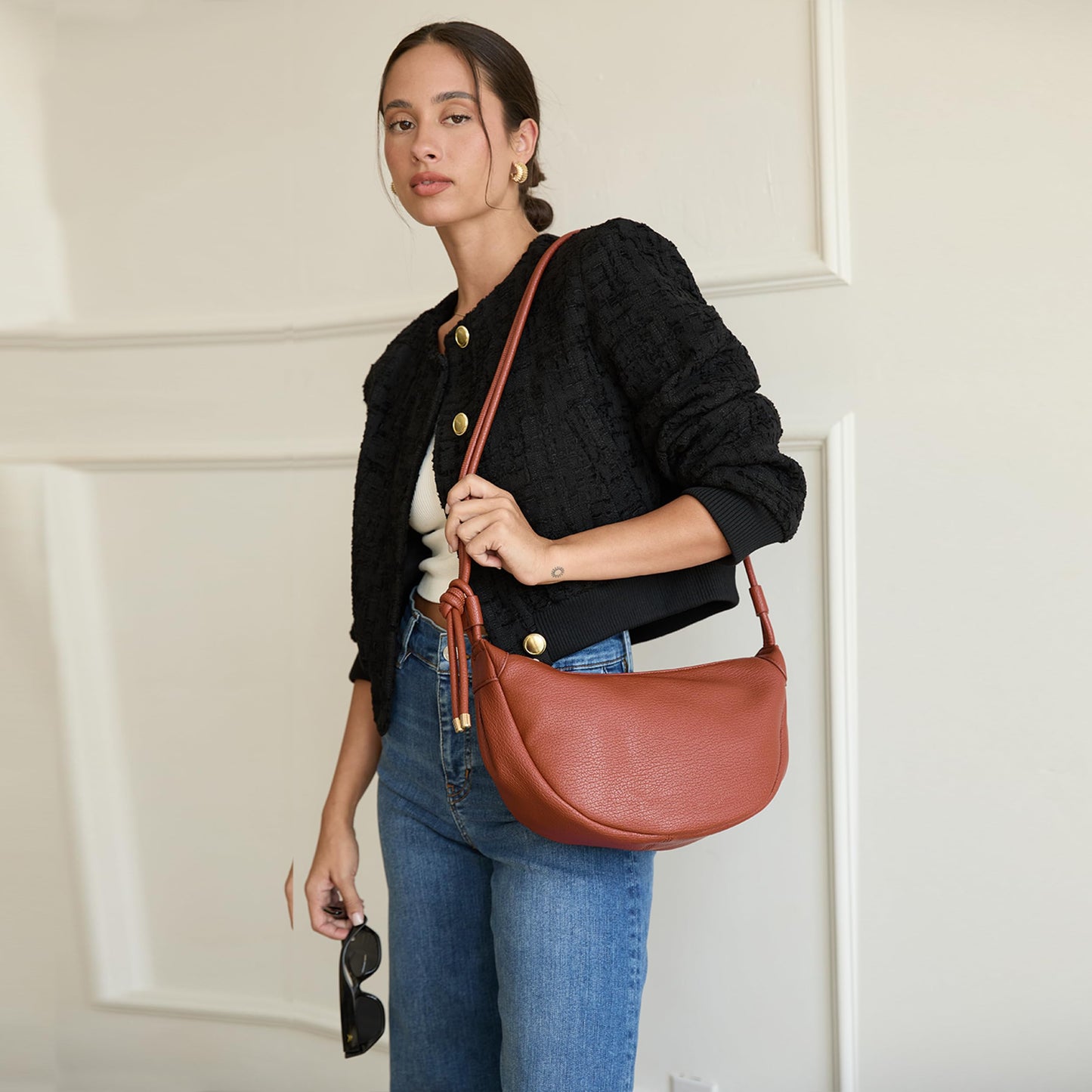 Mali+Lili Hobo Shoulder Bag for Women, Hobo Leather purses, Aria Convertible Crossbody Bags for Women, Women's Shoulder Handbags, Everyday Crossbody Purse, Cognac