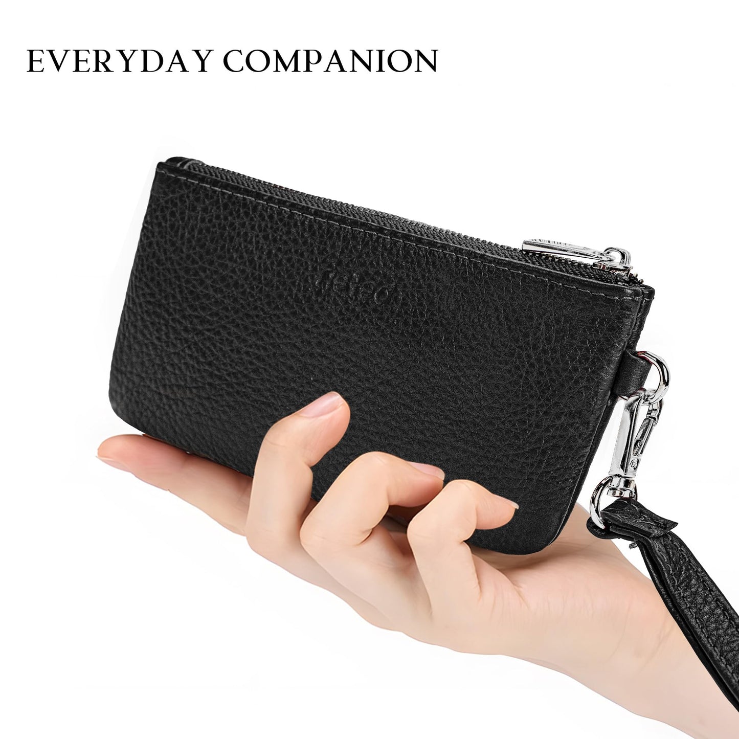 befen Genuine Leather Coin Purse for Women, Small Black Change Purse Womens Small Zipper Wristlet Wallet, Wristlet Money Bag Mini Coin Pouch with Removable Wrist Strap (Lavender)