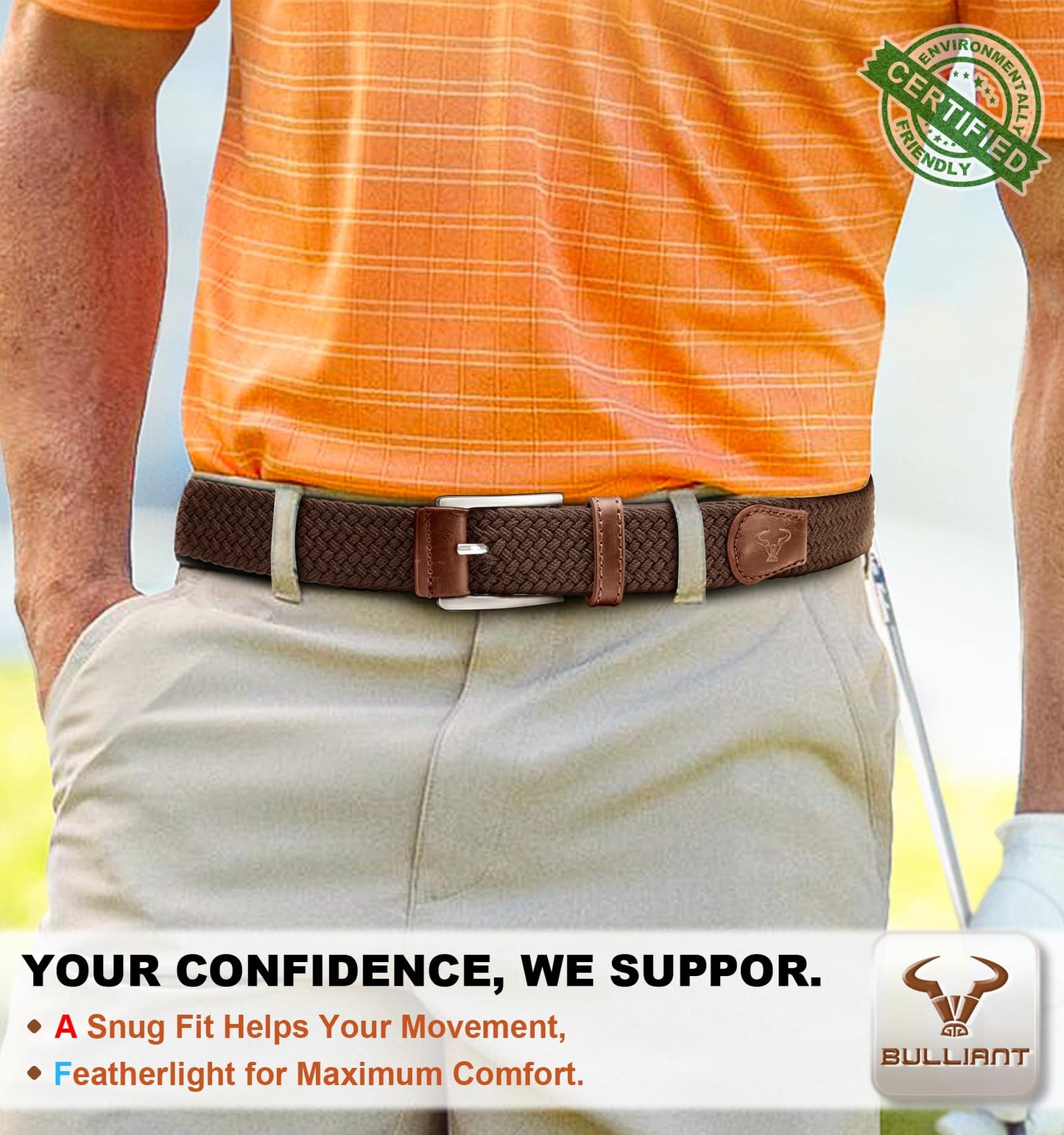 BULLIANT Belt for Men 2Pack,Mens Gift Stretch Braided Web Belt Elastic for Casual Golf Jeans,1 3/8"(Black/Deep Brown,36"-40" Waist Adjustable)