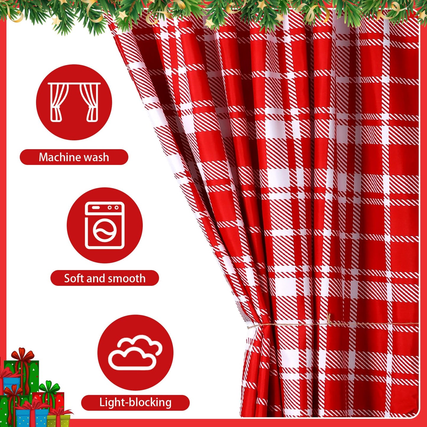 Fanfanwin Red and White Plaid Curtains Buffalo Plaid Curtain Farmhouse Valentine's Day Window Drapes for Living Room Bathroom Home Decoration