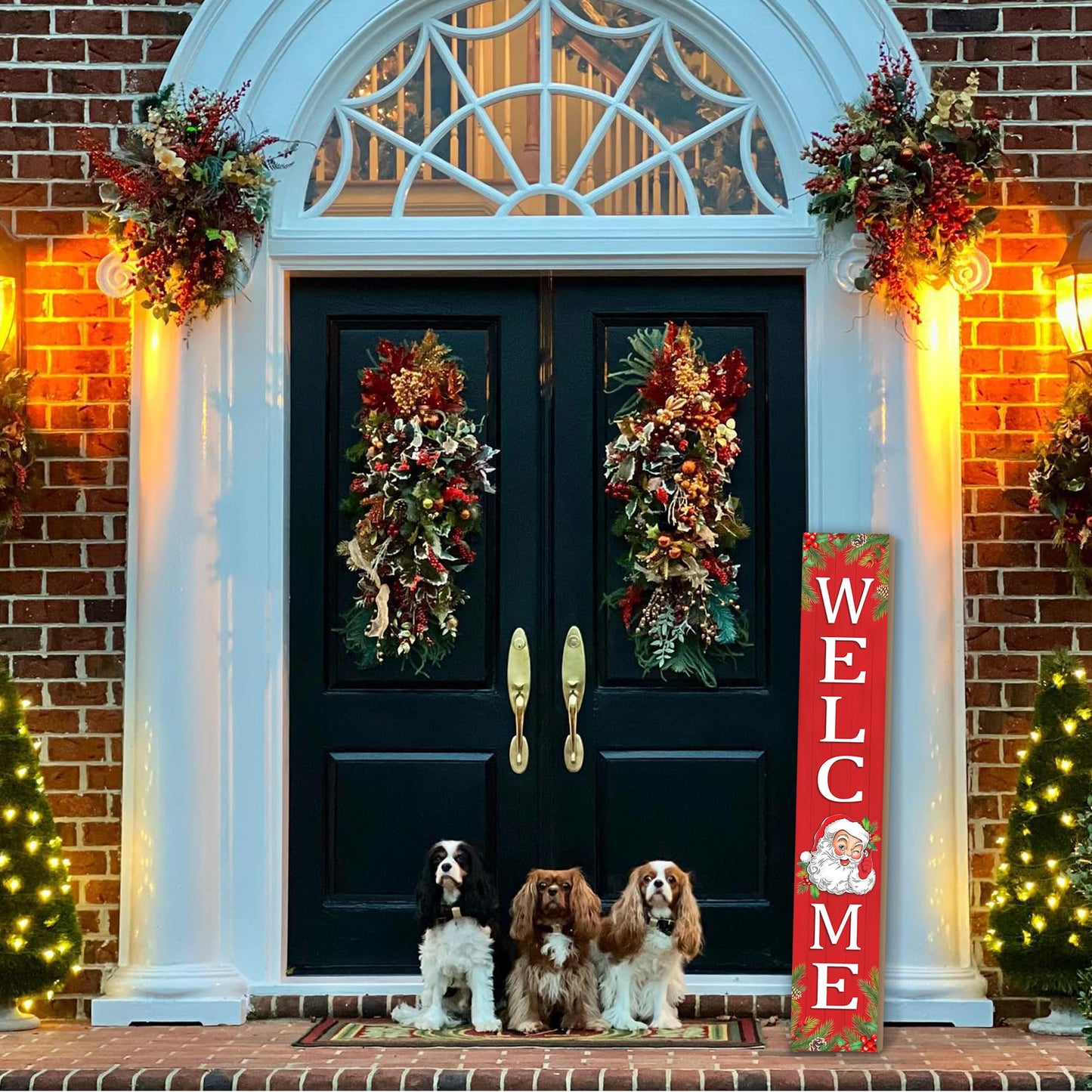 Christmas Wooden Porch Sign 47" Santa Claus Large Welcome Porch Sign for Home Front Door Yard Party Decor(Red)