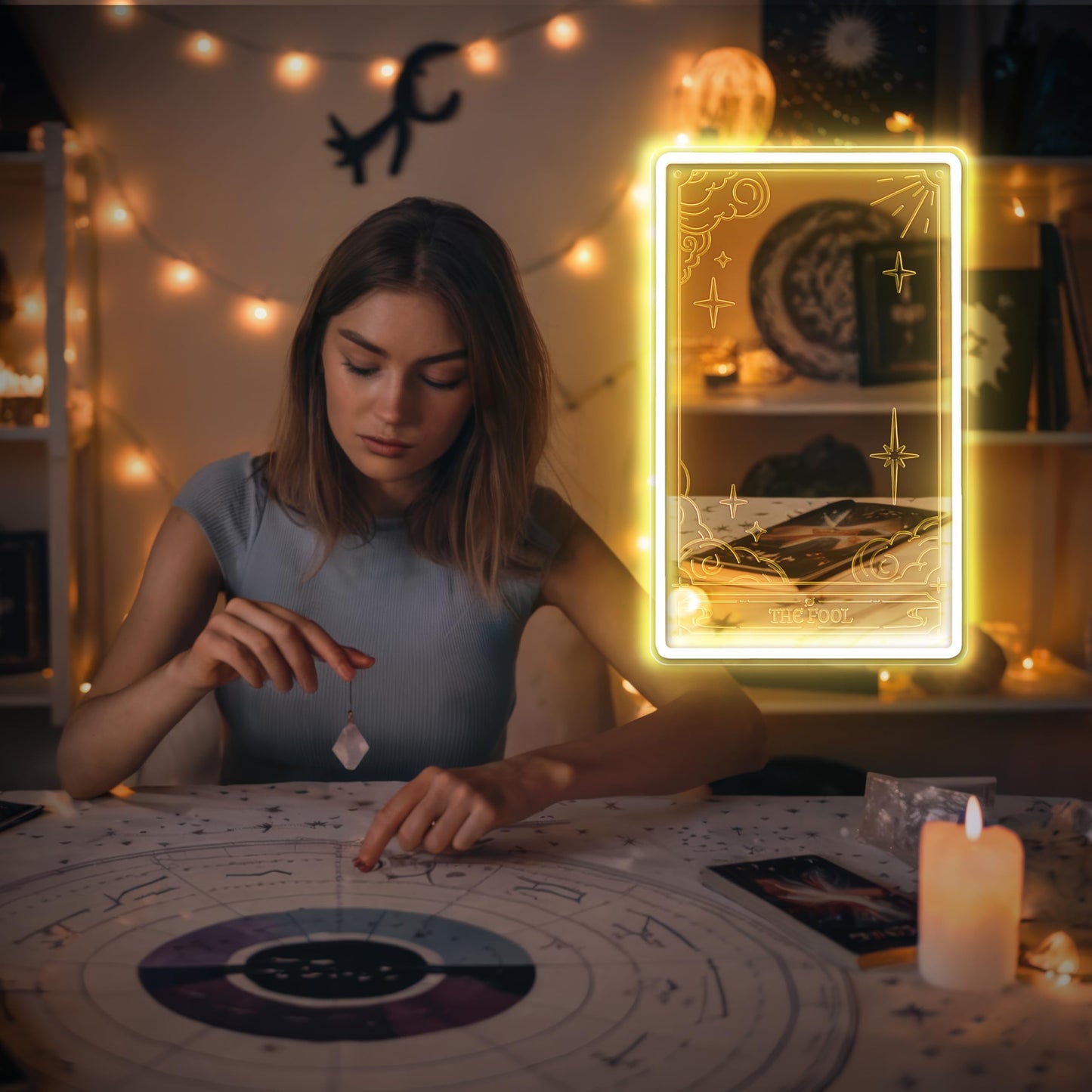 Kavaas Tarot Mirror Neon Sign -Warm White Mystical LED Neon Light for Occult Room Wall Decor, Witchy Art Spiritual Room Decor, Best Gifts for Fortune Teller, Tarot Enthusiast