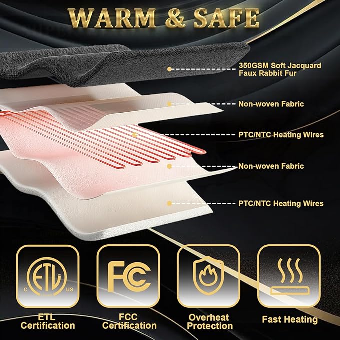 Heated Blanket Queen Size,Dual Control Electric Blanket with 10 Time Settings & 6 Heat Settings,Overheat Protection & ETL Certification，Fast Heating Blanket for Home Office Use，84" x 90"，Dark Gray