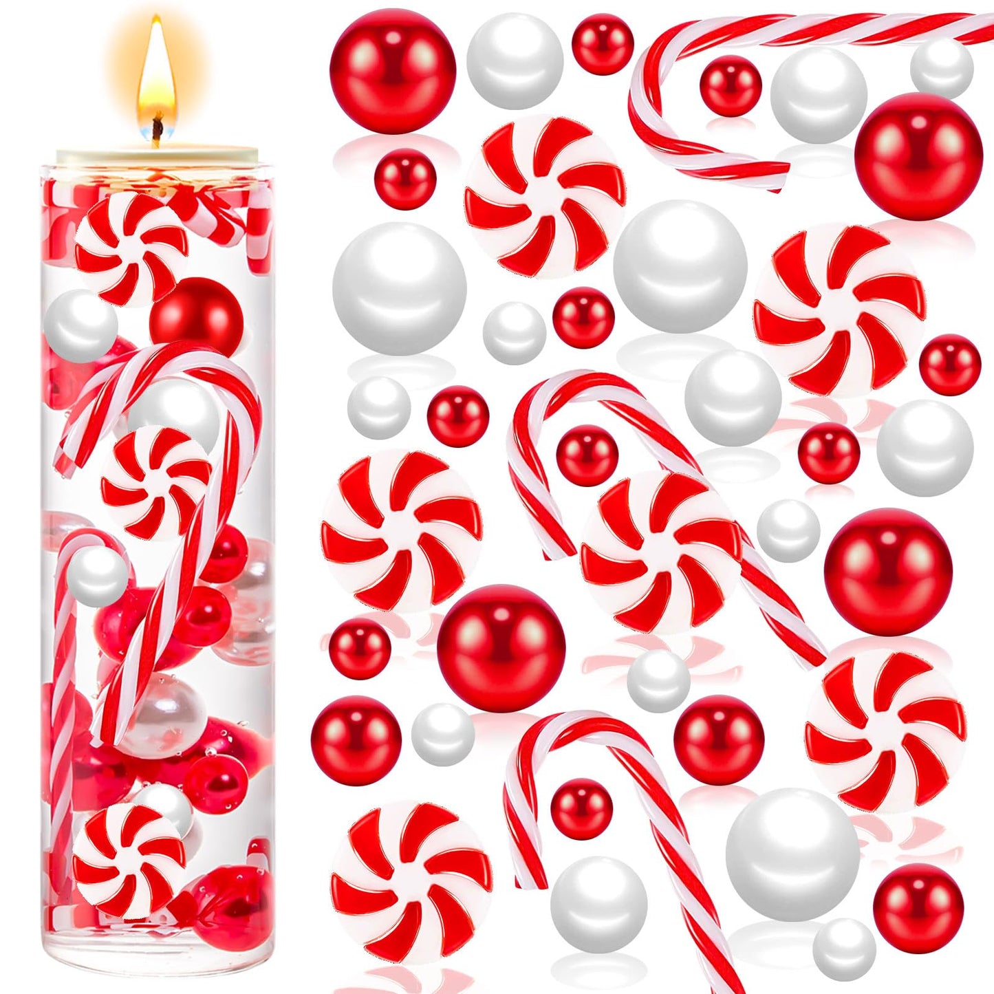 120Pcs Christmas Vase Filler, White and Red Candy Cane Decor, Christmas Floating Vase Fillers for Home Table Centerpieces Decorations