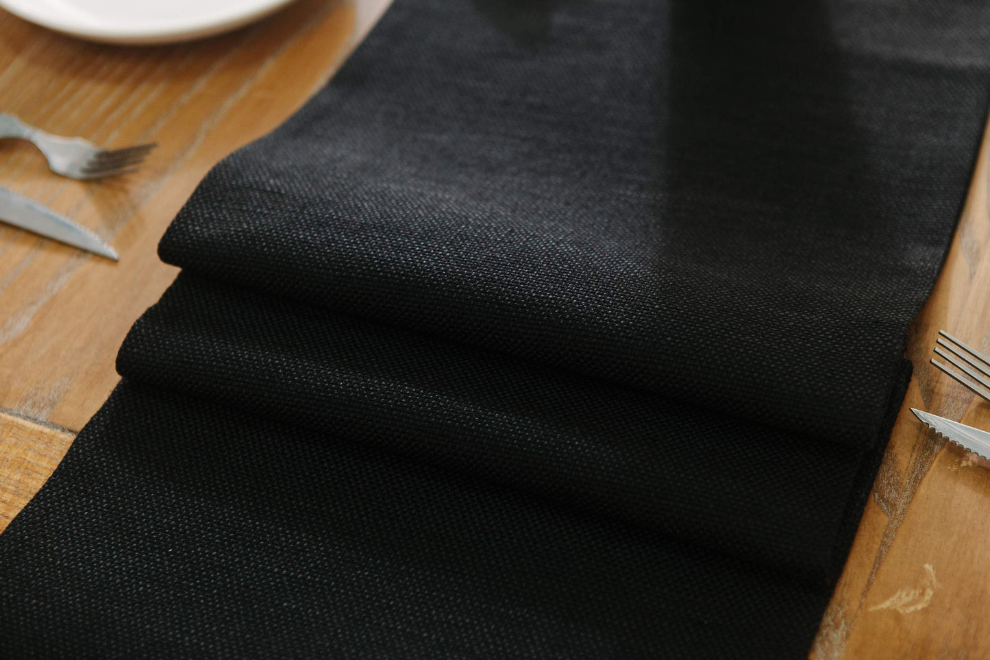 2 Piece Fabric in 1 Dinning Table Runner 12 x 120 Inches Farmhouse Kitchen Coffee Burlap Table Runner for Holiday Party, Black