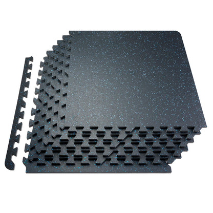 VEVOR 0.56Inch 48sq.ft 12 Tiles Gym Flooring for Home Gym, Rubber Top with High Density EVA Foam, 25 x 25In Gym Floor Exercise Equipment Mats, Interlocking Gym Mats, Puzzle Workout Mats, Black & Blue