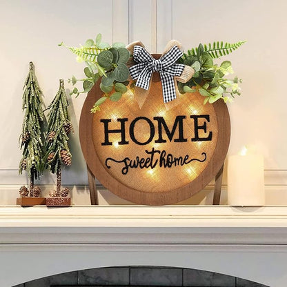HOMCDALY Welcome Sign for Front Door, Door Wreaths for Front Door Outside, Farmhouse Welcome Wooden Door Hanger, Rustic Wall Door Sign, Seasonal Home Decorations (F-Brown)