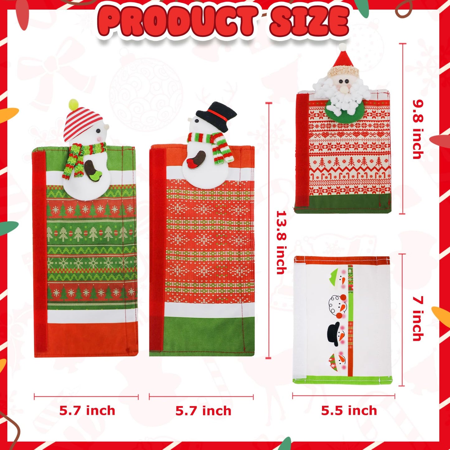 GUDELAK Christmas Refrigerator Handle Covers Set of 4, 3D Snowman Decor Fridge Door Handle Cover Washable, Christmas Fridge Handle Covers Kitchen Decor for Kitchen Christmas Decorations