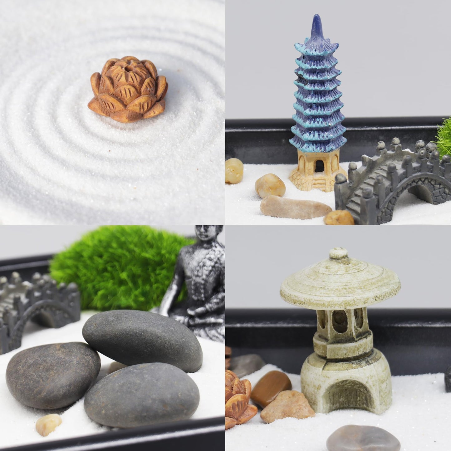 YUNGCHI Zen Garden for Desk Mini Japanese Sand Desktop Office Miniature Zen Garden Box with Kit 11.8 X 7.9 in