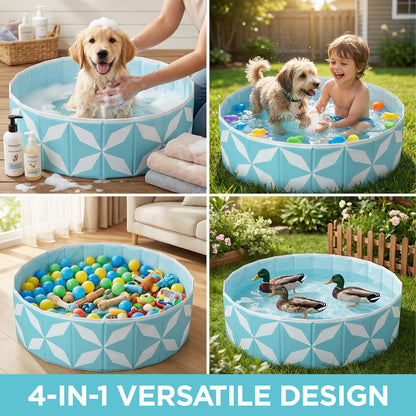furrybaby Dog Pool for Large Dogs, Foldable Hard Plastic Pet Swimming Pool, Heavy Duty 0.5mm PVC with Non-Slip Bottom, Portable Kiddie Pool for Dogs, Pet Bath Tub for Backyard Summer, BL 63“