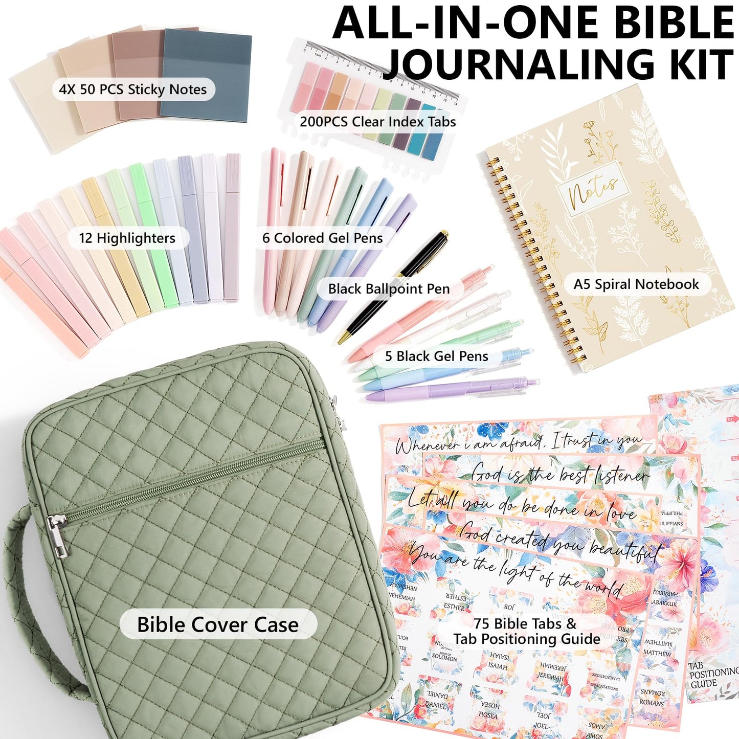 Bible Cover Case for Women Large Bible Bag, Bible Study Supplies Journaling Kit Quilted Church Bag with Handle, Puffer Book Carrying Case w/Tabs Accessories Mothers Day Christian Gifts for Women Mom