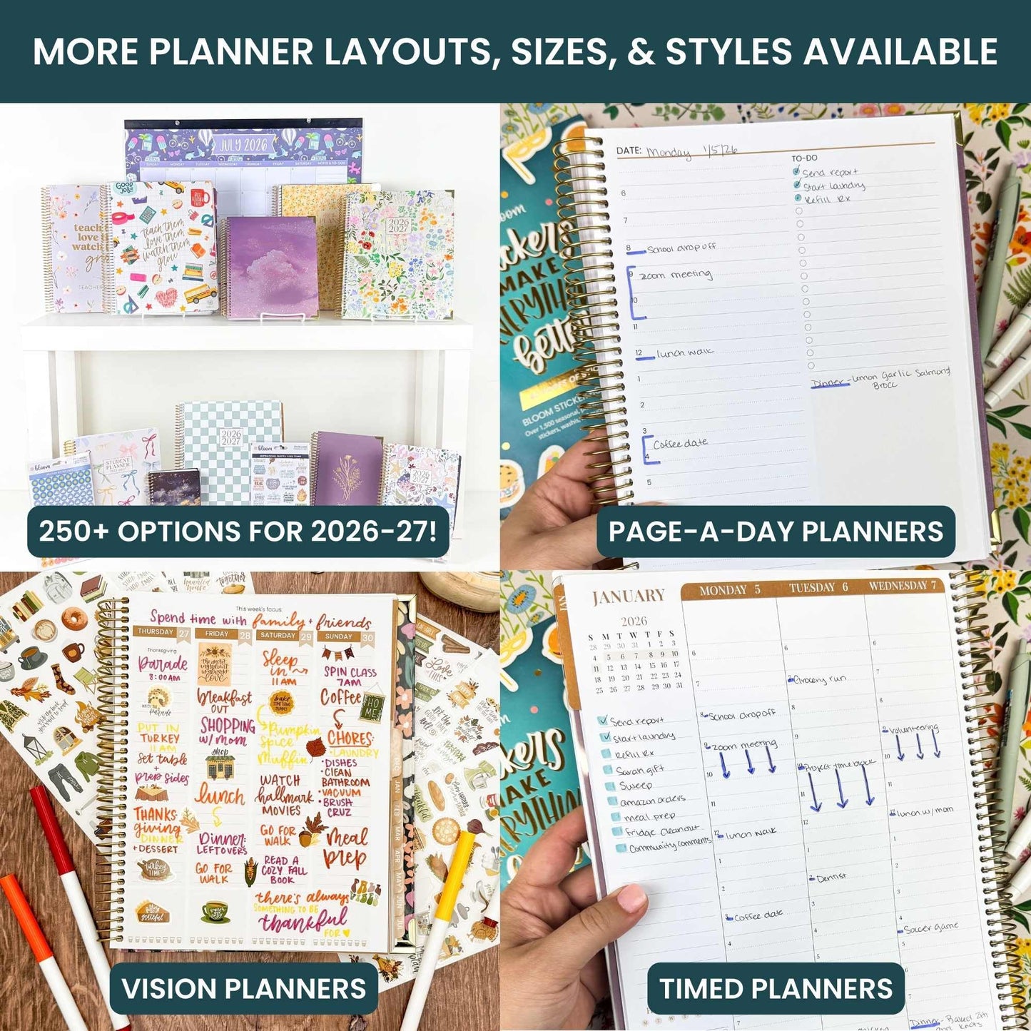 bloom daily planners HARDCOVER Planner 2026-2027 (8.5" x 11") Academic Year (July 2026 - July 2027) - 13 Months Task Goal Planner for Women - Monthly & Weekly Agenda Book - Whimsical Wildflowers