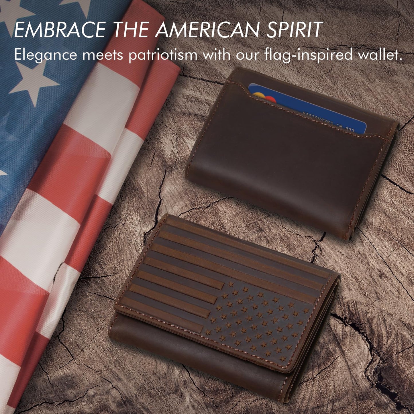 Pefiam Trifold Leather Wallet for Men RFID Blocking – Mens Trifold Wallet Leather with 12 Card Slots, Gift for Men, American Flag Wallet Dark Brown