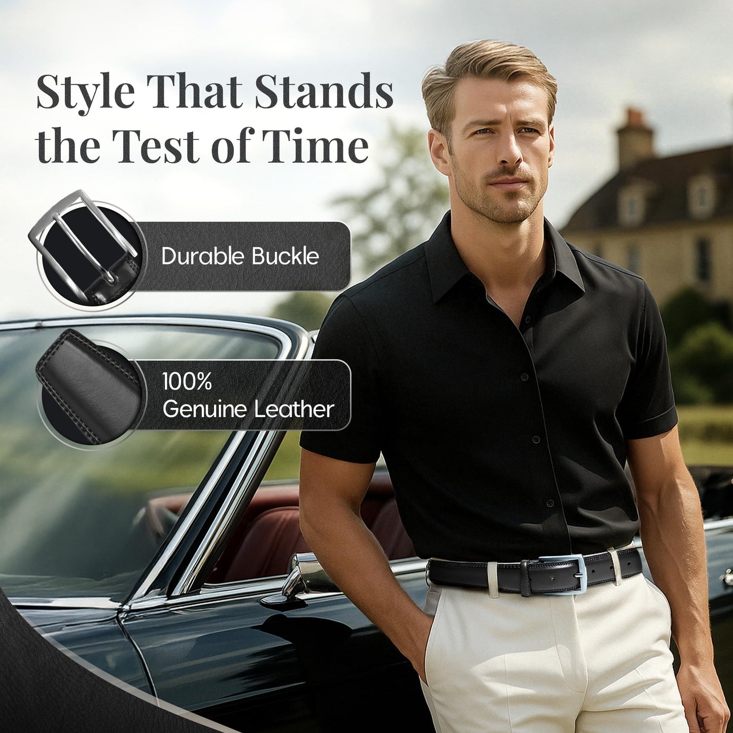Access Denied Genuine Leather Dress Belts For Men - Mens Belt For Suits, Jeans, Uniform Black Belt - Designed in the USA - Holiday Christmas Gifts For Men