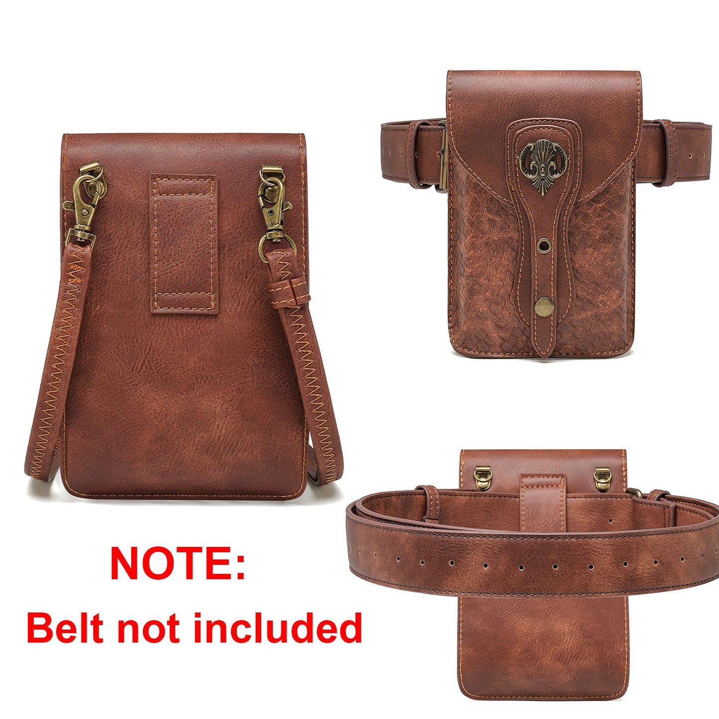 Small Crossbody Bag Shoulder Purse Leather Belt Pouch Waist Bag Fanny Pack Phone Holder Medieval Vintage Festival Renaissance Punk Costume Travel Wallet (Brown 089)